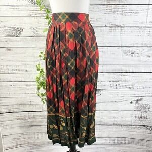 Sag Harbor Skirt sz 14 Red Green Plaid Pleated Gold Tassels Equestrian Christmas